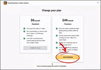 Walkthrough: Go to skool.com/videoschool/plans, click Join Premium, select the Annual plan